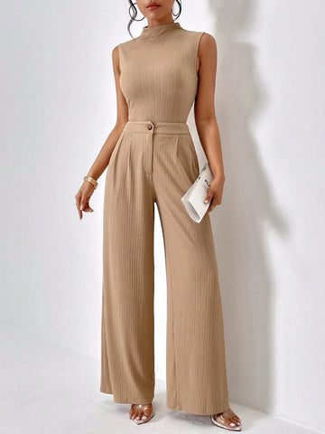 Mock Neck Tank Top & Wide Leg Pants
