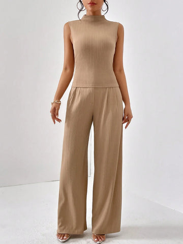 Mock Neck Tank Top & Wide Leg Pants