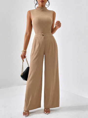 Mock Neck Tank Top & Wide Leg Pants