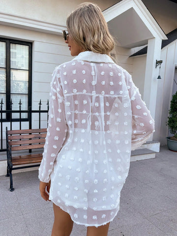 Swiss Dot Drop Shoulder Shirt & Shorts Without Bra