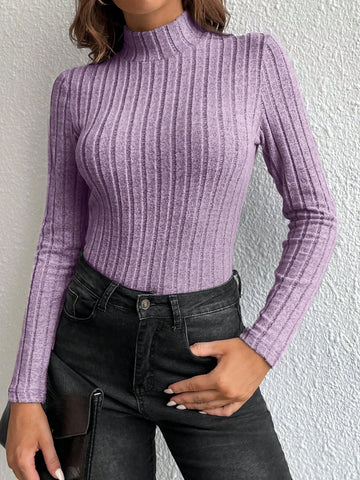 Mock Neck Ribbed Knit Tee