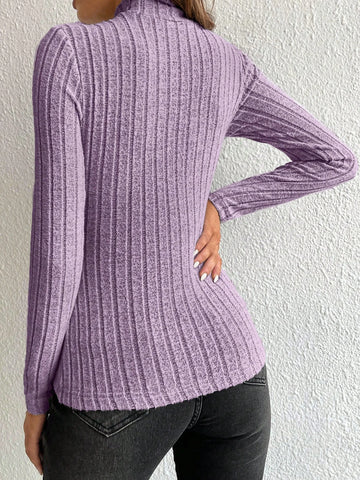 Mock Neck Ribbed Knit Tee