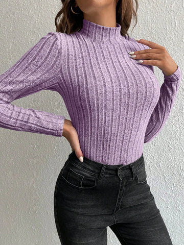 Mock Neck Ribbed Knit Tee