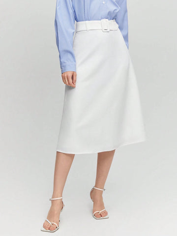 BIZwear Solid Belted Flare Skirt