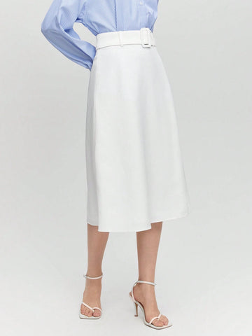 BIZwear Solid Belted Flare Skirt