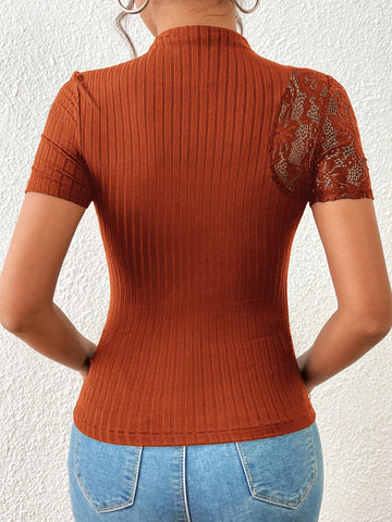 Unity Contrast Lace Mock Neck Tee