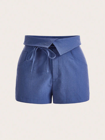 Foldover Waist Belted Shorts