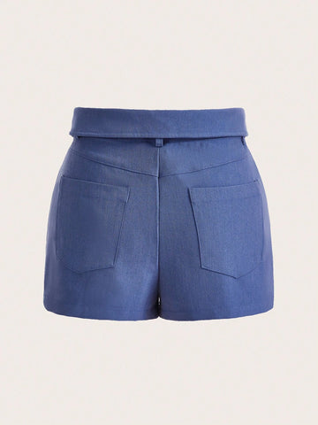 Foldover Waist Belted Shorts
