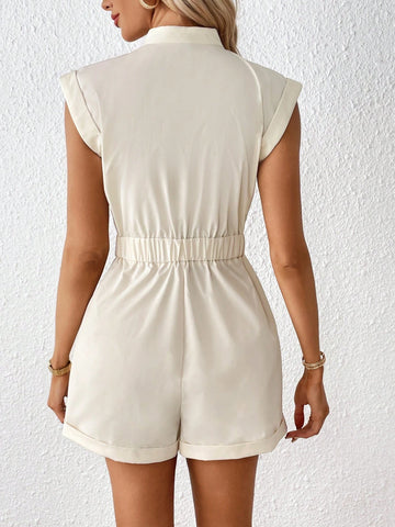 Flap Pocket Zip Up Belted Romper