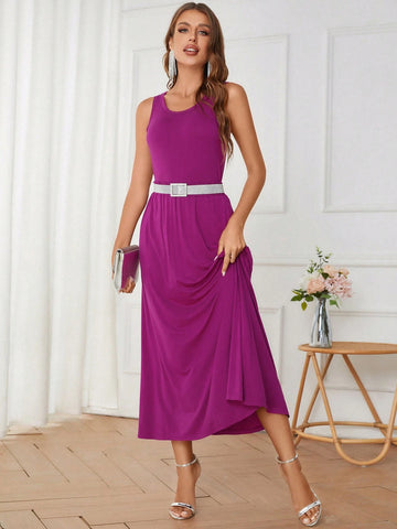 Solid Tank Top & Skirt Without Belt