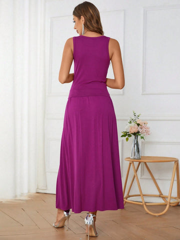 Solid Tank Top & Skirt Without Belt