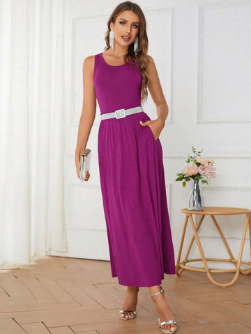 Solid Tank Top & Skirt Without Belt