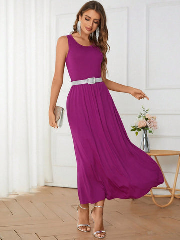 Solid Tank Top & Skirt Without Belt