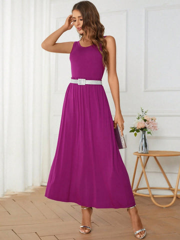 Solid Tank Top & Skirt Without Belt