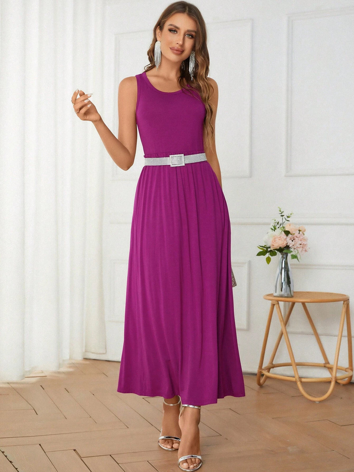 Solid Tank Top & Skirt Without Belt