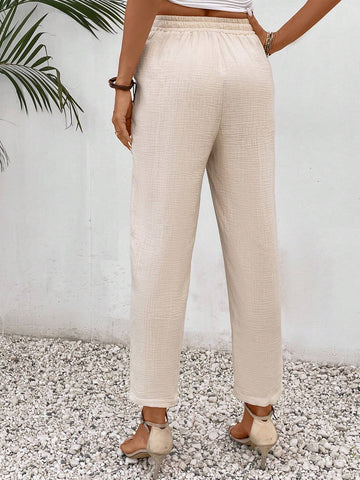 VCAY Solid Knot Waist Slant Pocket Pants