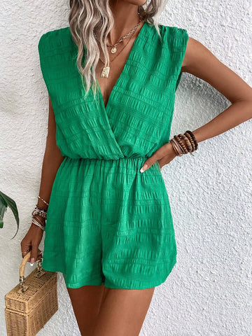 Solid Surplice Neck Romper