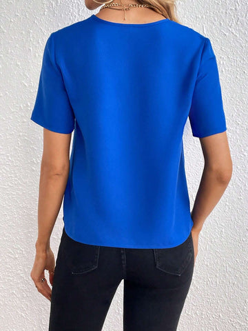 Solid Notched Neckline Blouse