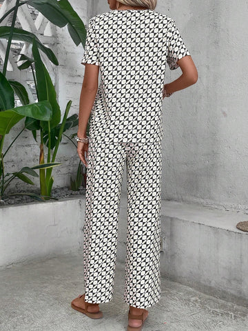 Allover Print Tee & Wide Leg Pants
