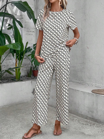 Allover Print Tee & Wide Leg Pants
