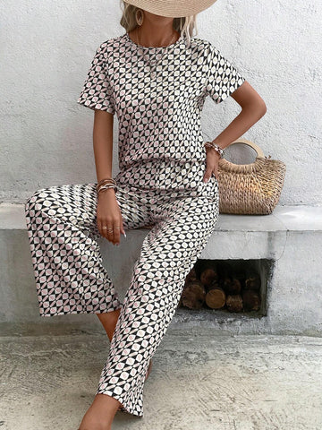 Allover Print Tee & Wide Leg Pants