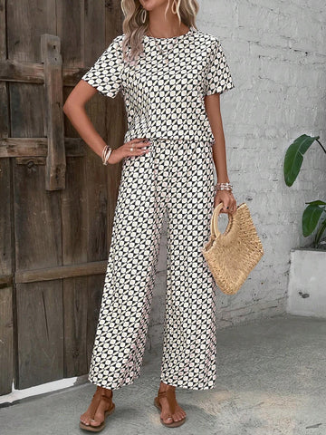 Allover Print Tee & Wide Leg Pants