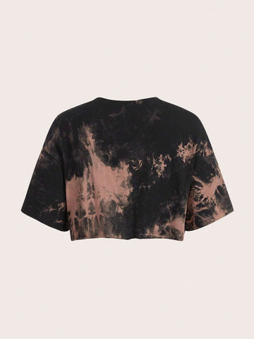 EZwear Skeleton Hand Print Tie Dye Drop Shoulder Crop Tee