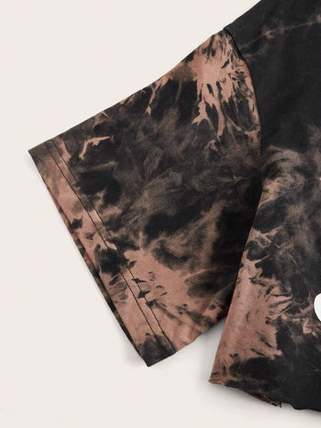 EZwear Skeleton Hand Print Tie Dye Drop Shoulder Crop Tee