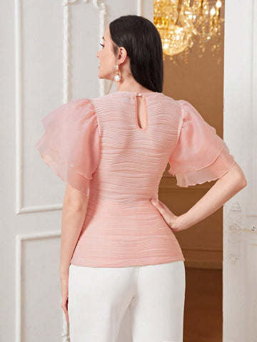 Modely Solid Mesh Butterfly Sleeve Tee