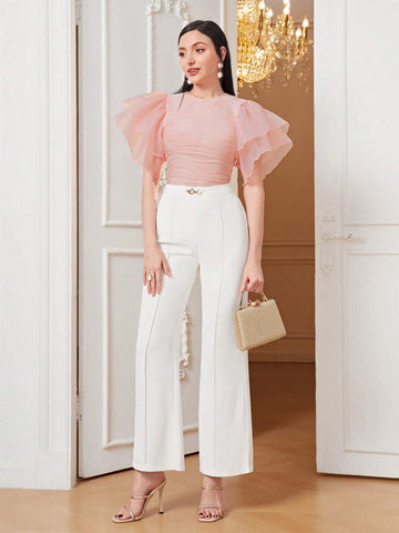 Modely Solid Mesh Butterfly Sleeve Tee