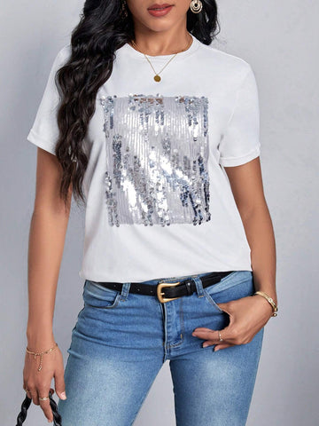 EMERY ROSE Contrast Sequin Tee
