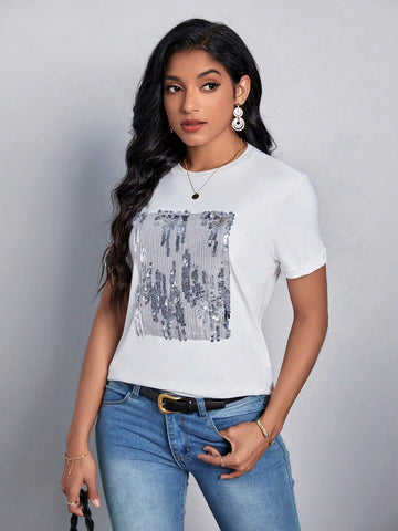 EMERY ROSE Contrast Sequin Tee