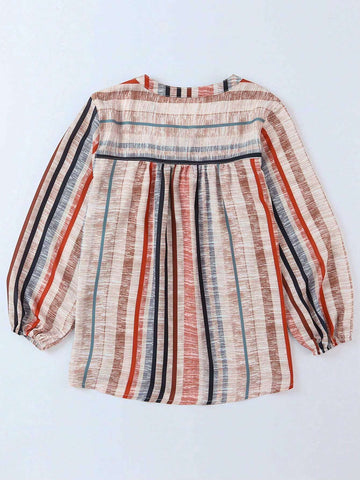 Striped Notched Neck Babydoll Blouse