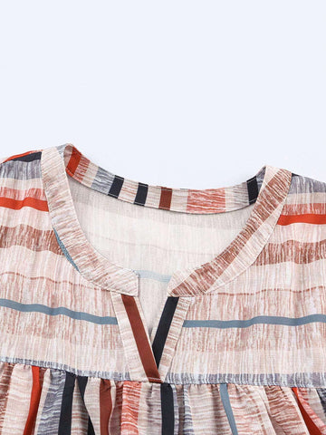 Striped Notched Neck Babydoll Blouse
