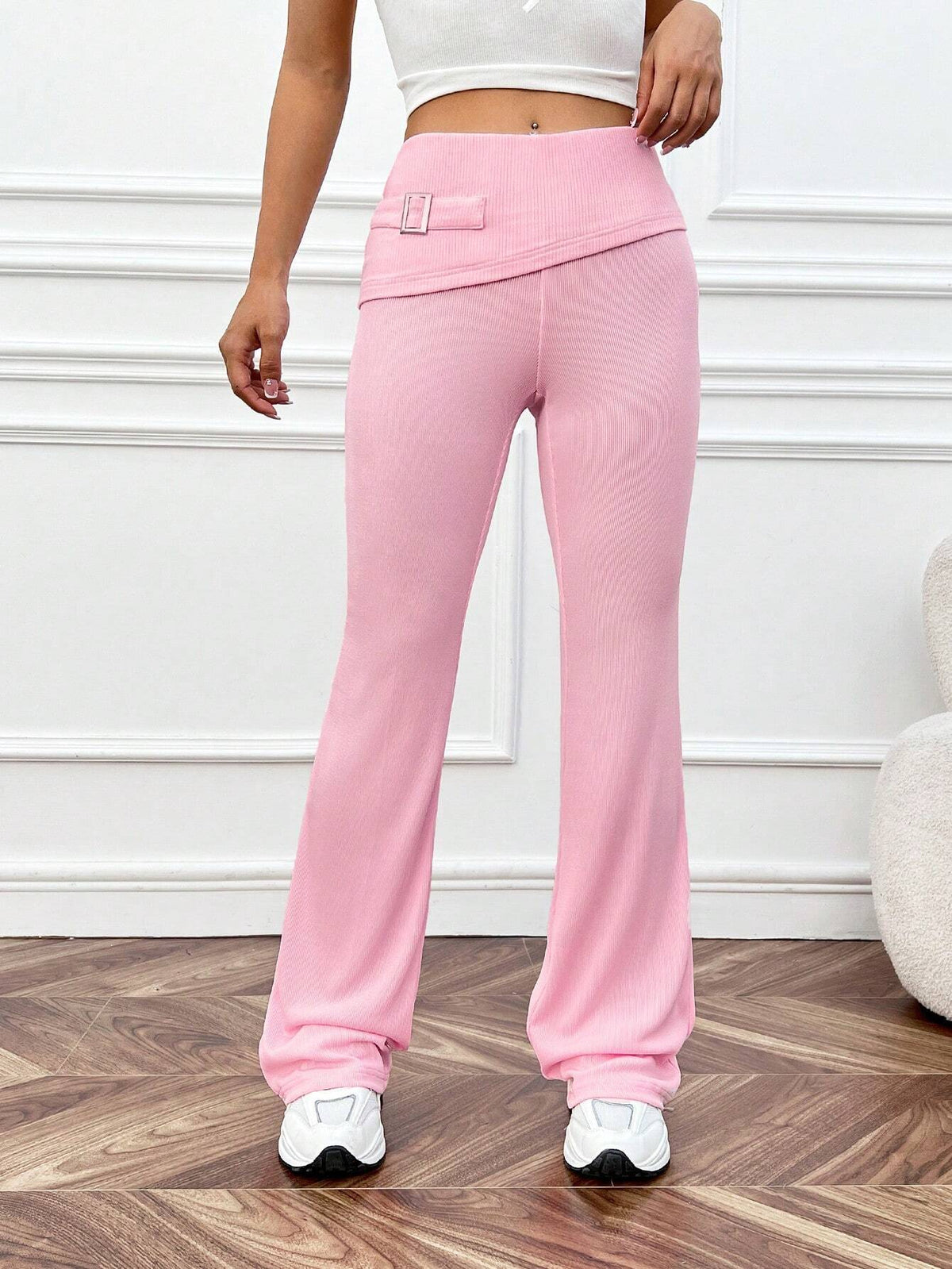 Buckle Knot Flare Leg Pants