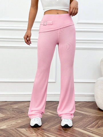 Buckle Knot Flare Leg Pants