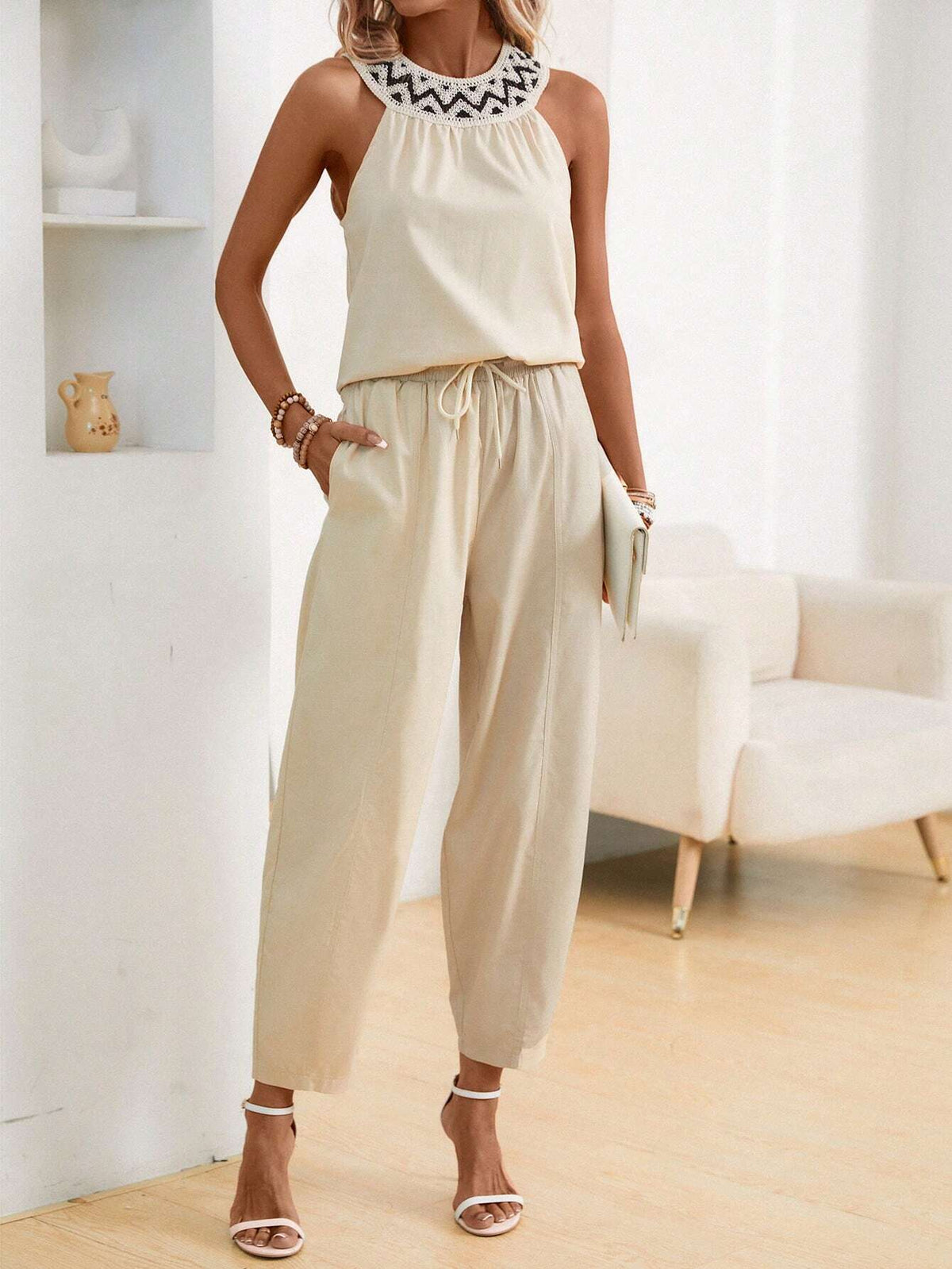 Geo Print Tank Top & Drawstring Waist Pants