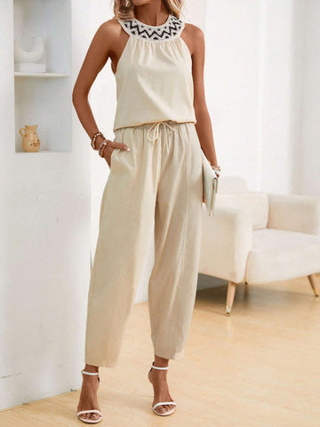 Geo Print Tank Top & Drawstring Waist Pants