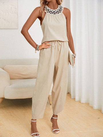 Geo Print Tank Top & Drawstring Waist Pants