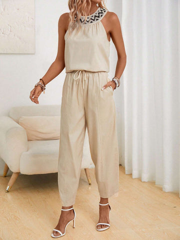 Geo Print Tank Top & Drawstring Waist Pants