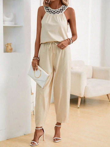 Geo Print Tank Top & Drawstring Waist Pants