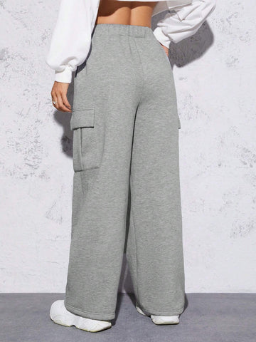 PETITE Flap Pocket Side Drawstring Waist Cargo Sweatpants