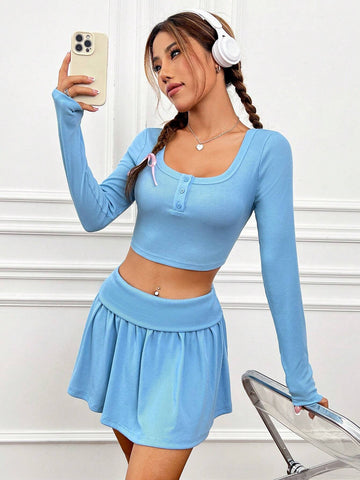 Solid Crop Tee & Skirt