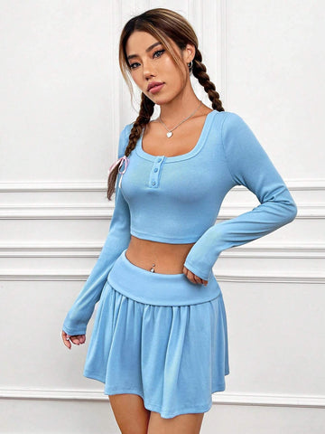 Solid Crop Tee & Skirt