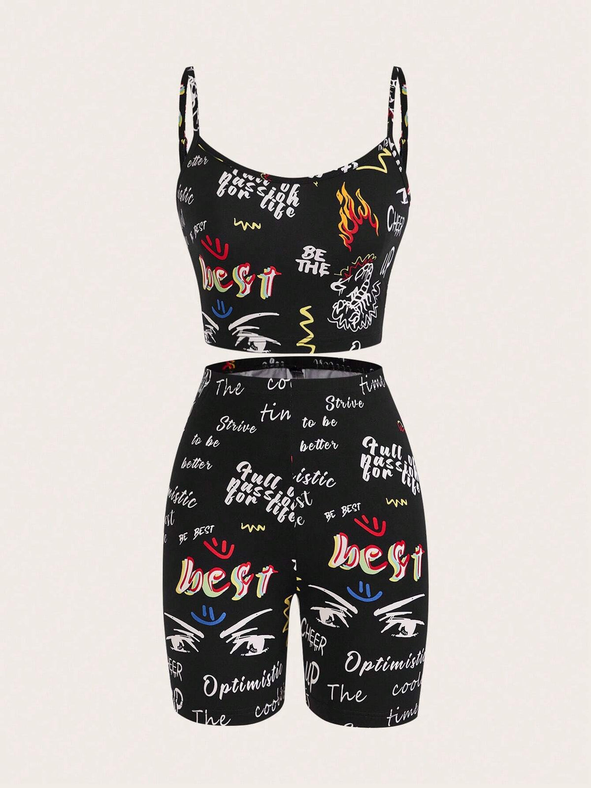 Letter Graphic Cami Top & Biker Shorts