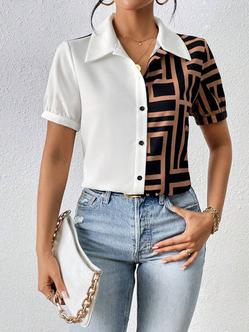 Geo Print Button Front Shirt