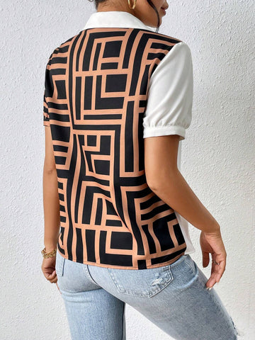 Geo Print Button Front Shirt