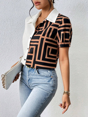Geo Print Button Front Shirt