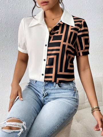 Geo Print Button Front Shirt