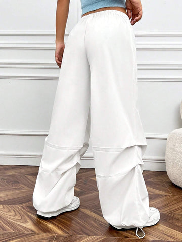 Drawstring Waist Ruched Parachute Pants